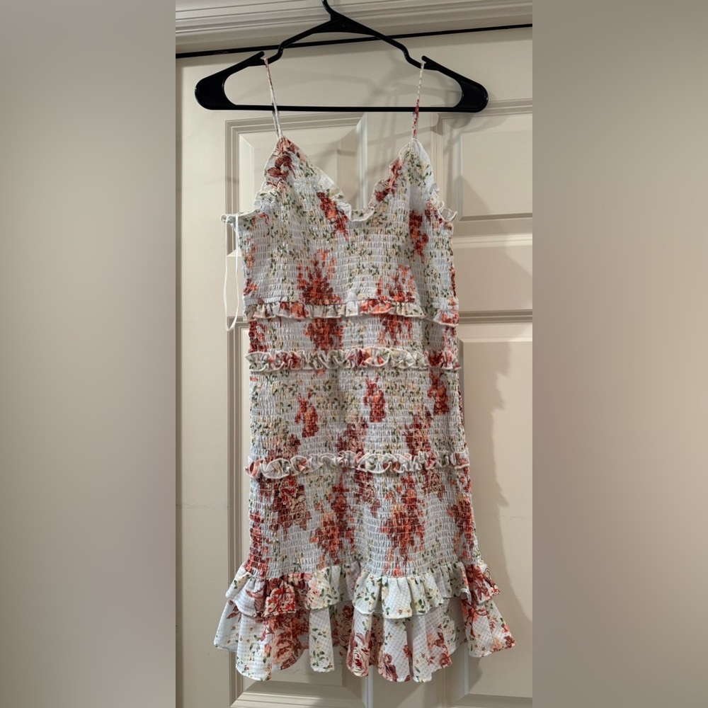 Zara Floral Ruffle Dress in Red and White